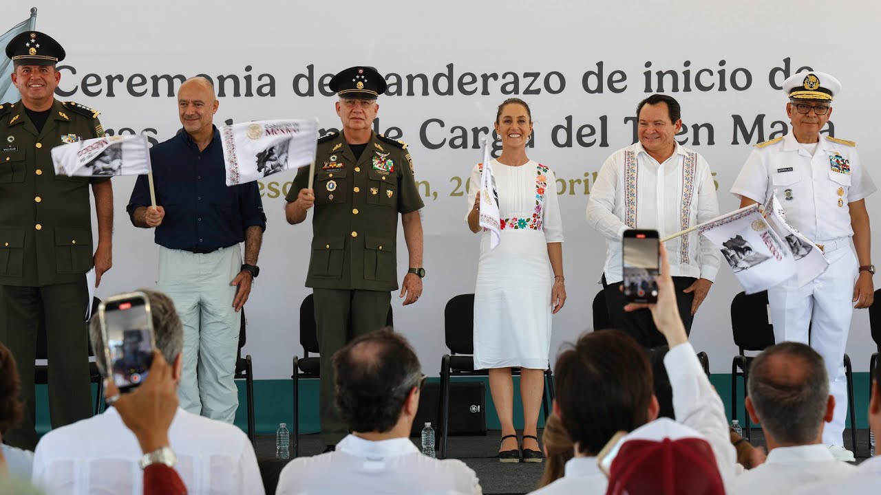 Tren Maya: banderazo a la construcción del transporte de carga. Progreso, Yucatán