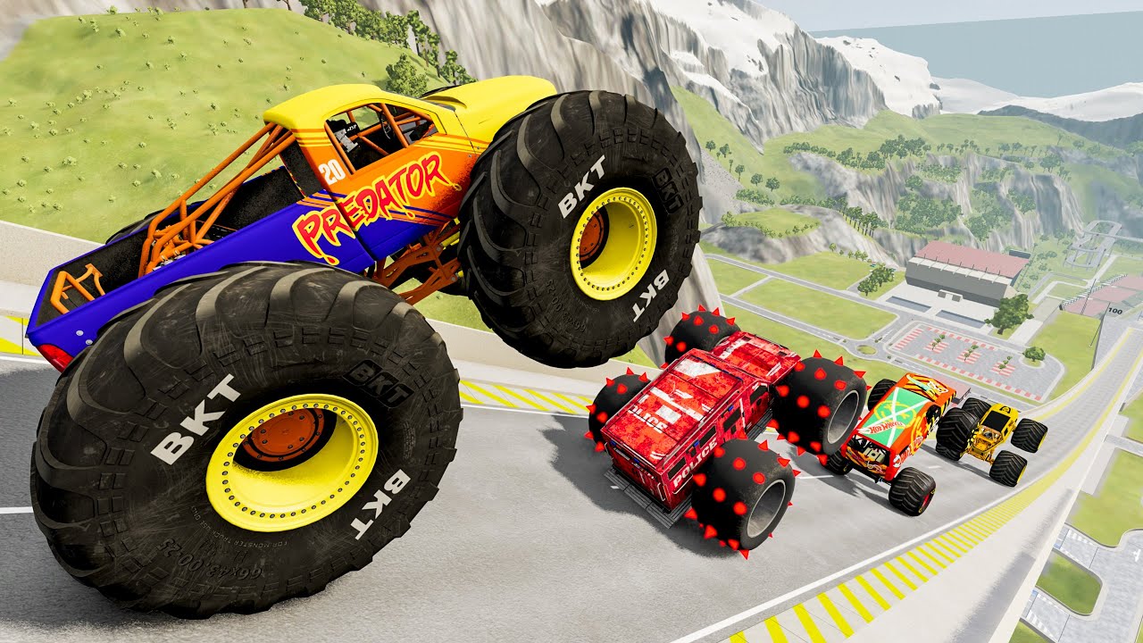 Epic Car Monster Truck Jumps & Crashes #16 - BeamNG Star