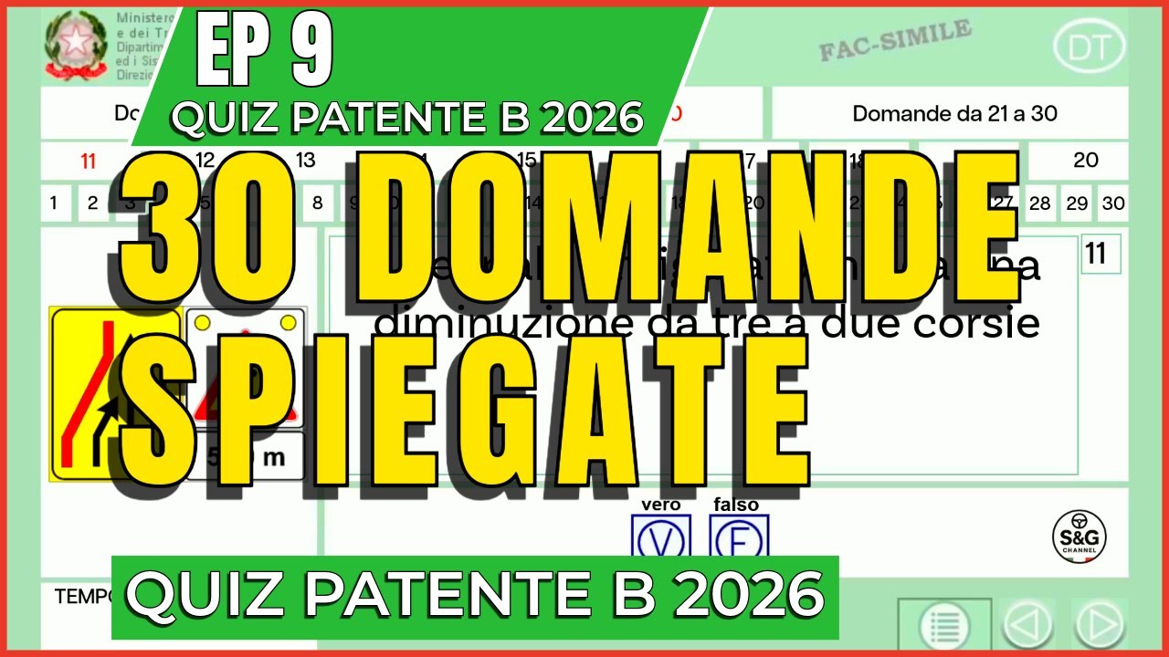 Ep 9 – Quiz Patente B 2026 – 30 Domande con Spiegazioni chiare