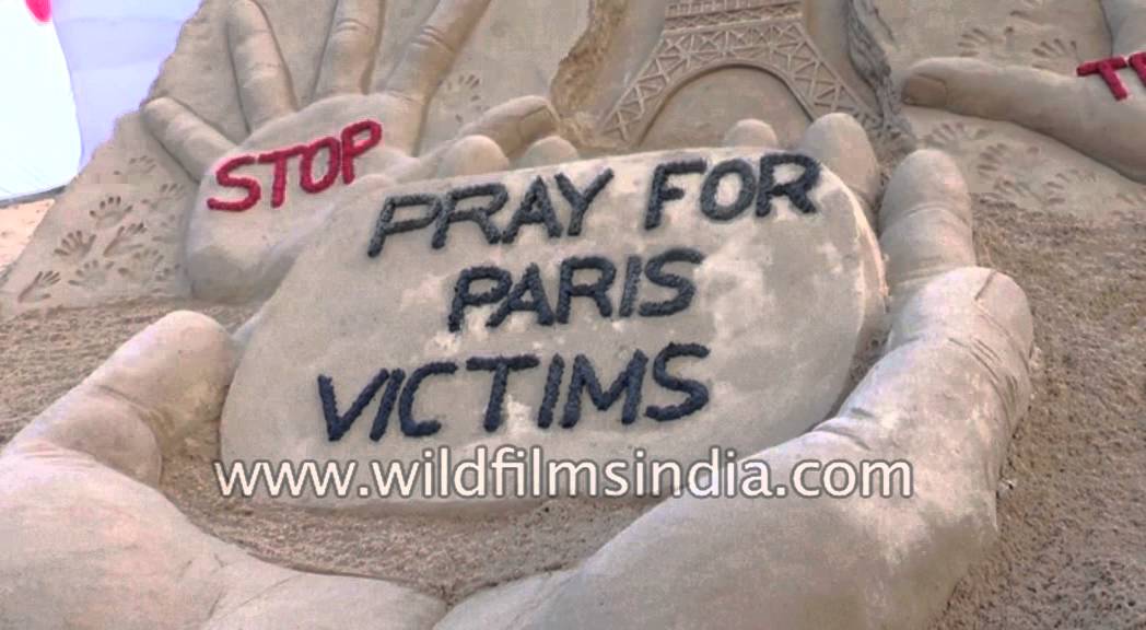 Sand Art in memory of Paris attack victims in Puri, India