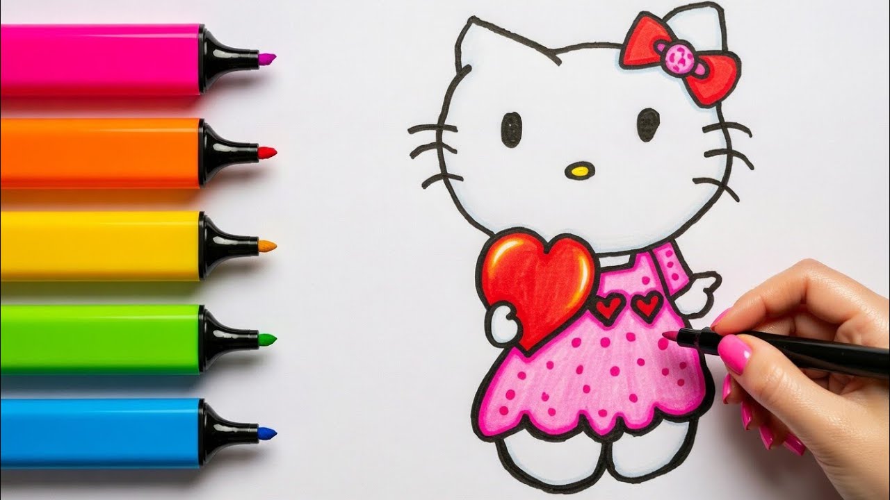 How to Draw cute Hello Kitty Drawing | Step by step learning hello kitty drawing |COLOR HELLO KITTY