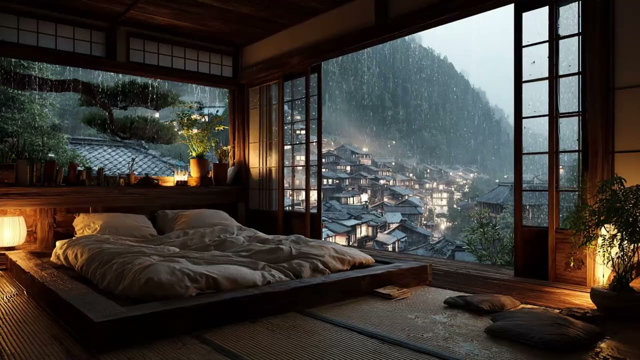 Rainy Night Bedroom Haven | Stress and Anxiety Relief - Deep Sleep Piano Music for Insomnia Calm