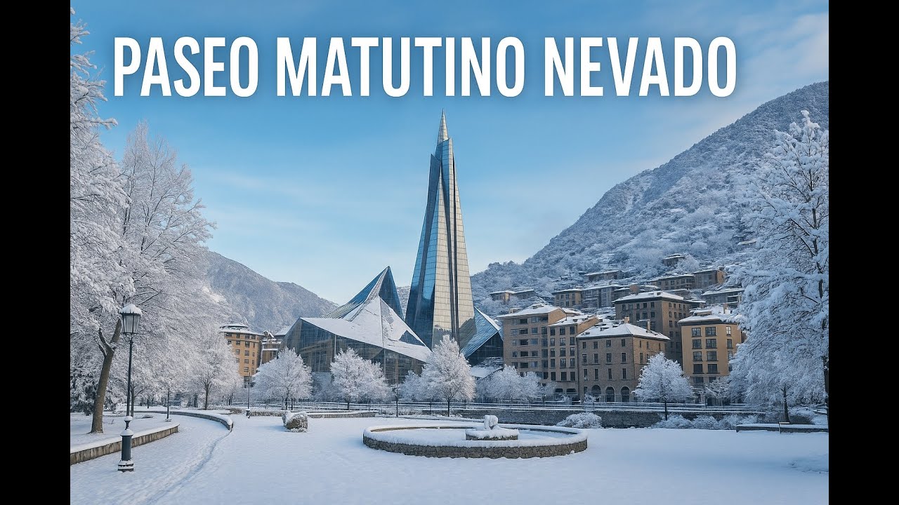 🇦🇩 ANDORRA ❄ Paseo NEVADO por ESCALDES-ENGORDANY: Arquitectura y Naturaleza (sonido ambiente)