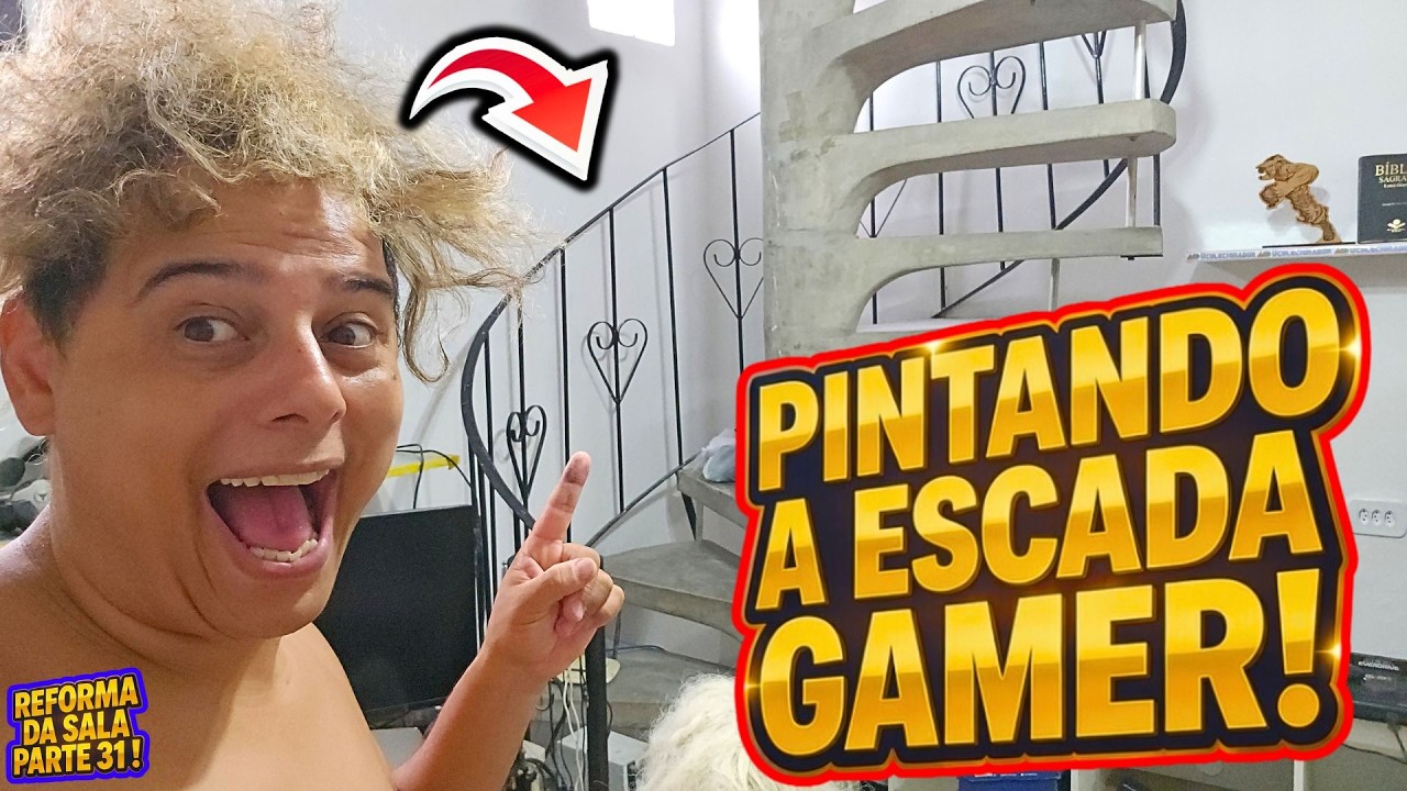 PINTANDO A ESCADA GAMER ! REFORMA DA SALA GAMER PARTE 31 !