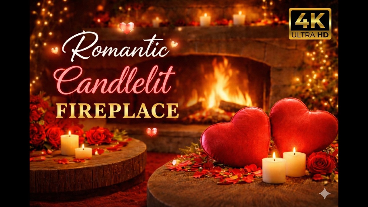 4K Romantic Candlelit Fireplace | Soft Crackling Fire Sounds | 1 Hour ASMR | #asmr #fireplace #4k
