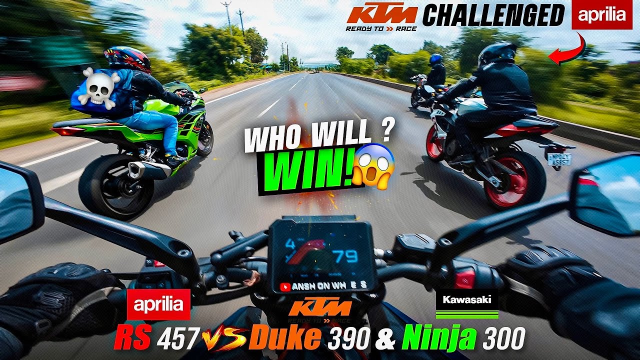 First Hyper Ride on Duke 390! 😈 Drag Race vs RS457 & Ninja 300 | WHO WINS? 