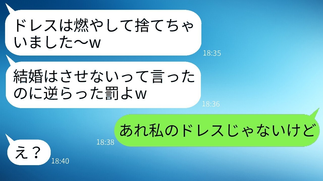 義妹が結婚式前日にドレスを燃やした！「結婚できないねw」にドレスの秘密を告げたら…絶句の反応