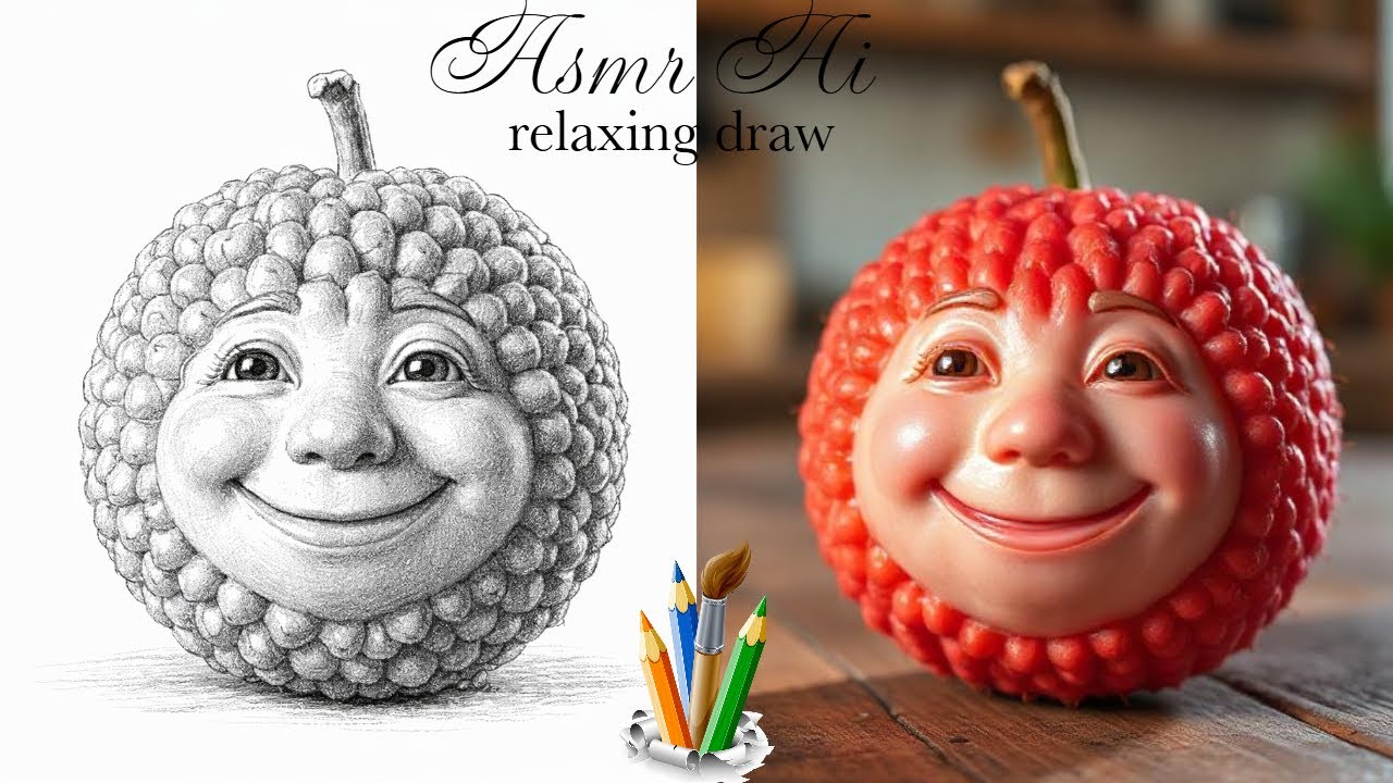 ASMR AI Video Lychee and B&W draw Lychee