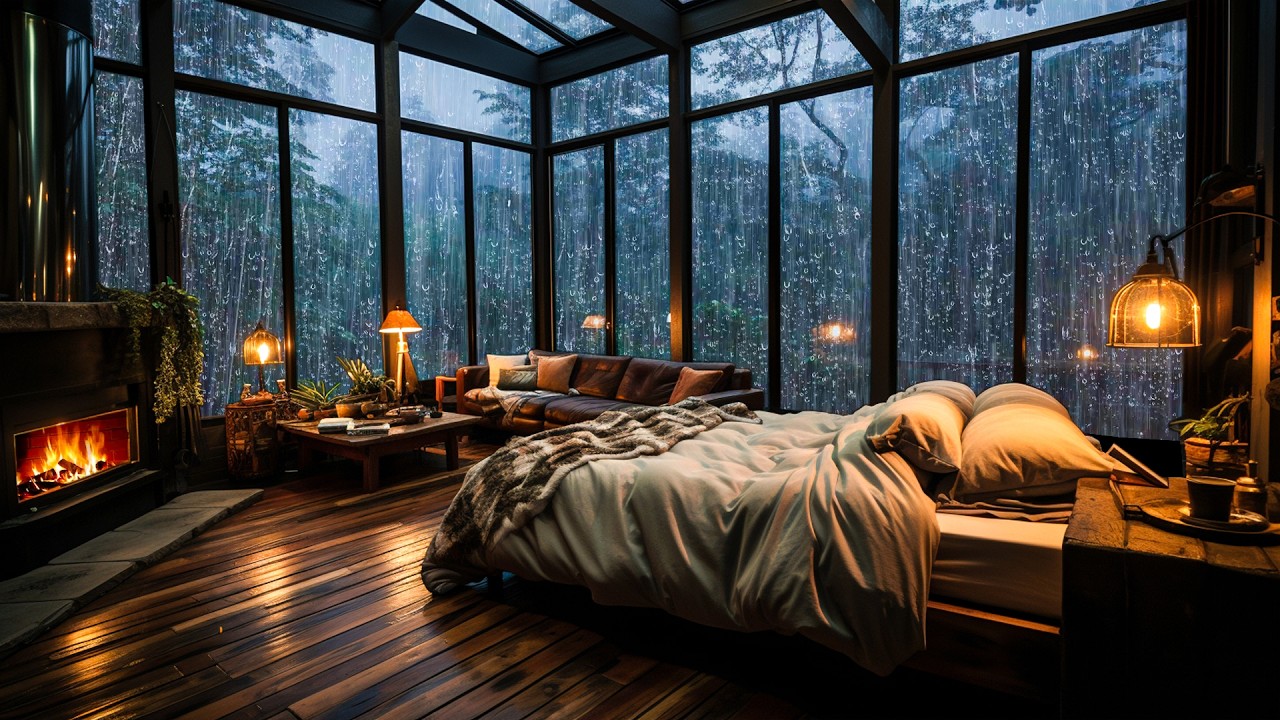 End Your Insomnia Instantly – Strong Rain & Crashing Thunder on Window for Deep Sleep