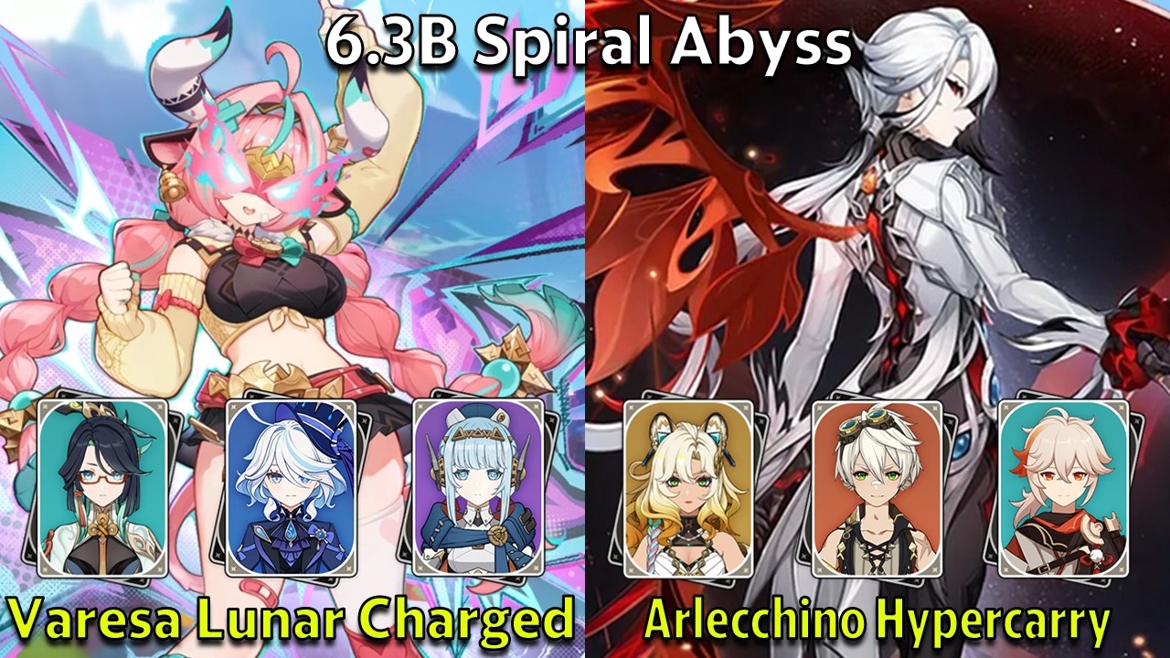 C0 Varesa Lunar Charged & C2 Arlecchino Hypercarry - Genshin Impact 6.3-6.4 Spiral Abyss Full Clear