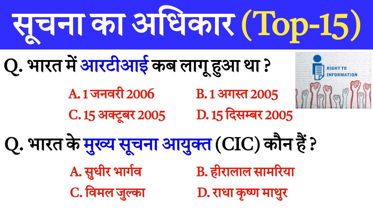 सूचना का अधिकार अधिनियम | Right to information Questions and answers