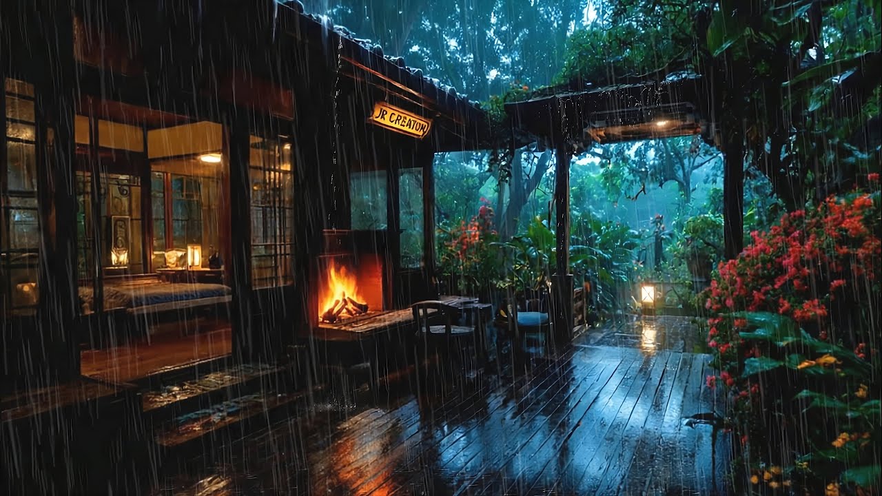 Cozy Cabin Fireplace & Rain Sounds 🌧️🔥 | Night Ambience for Deep Sleep & Relaxation