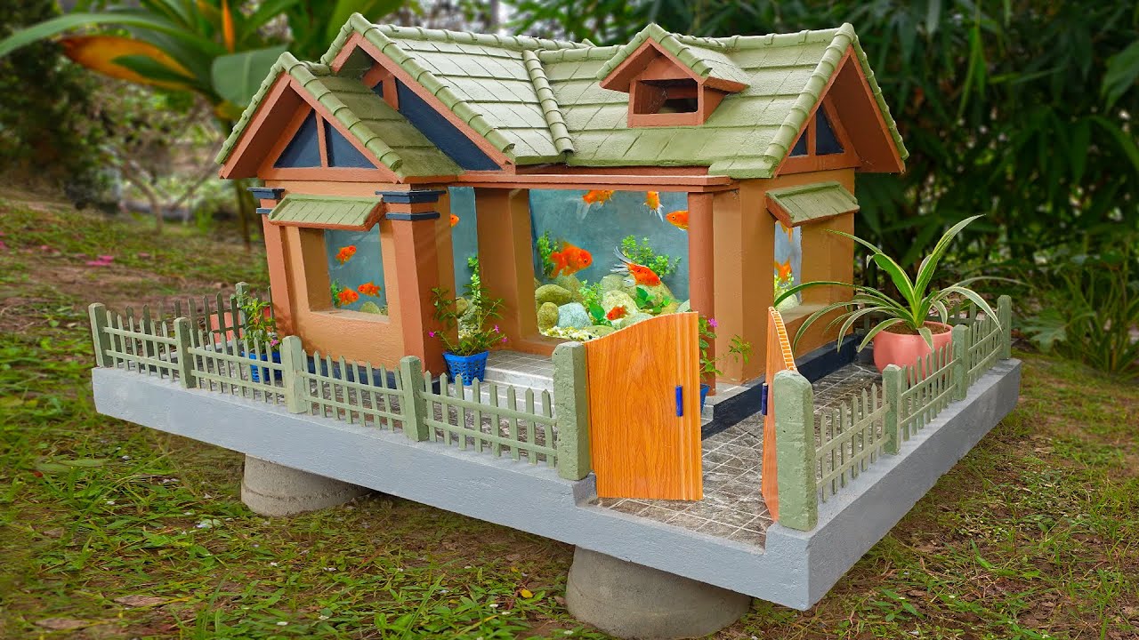 How to DIY a beautiful mini house with fish tank from cement