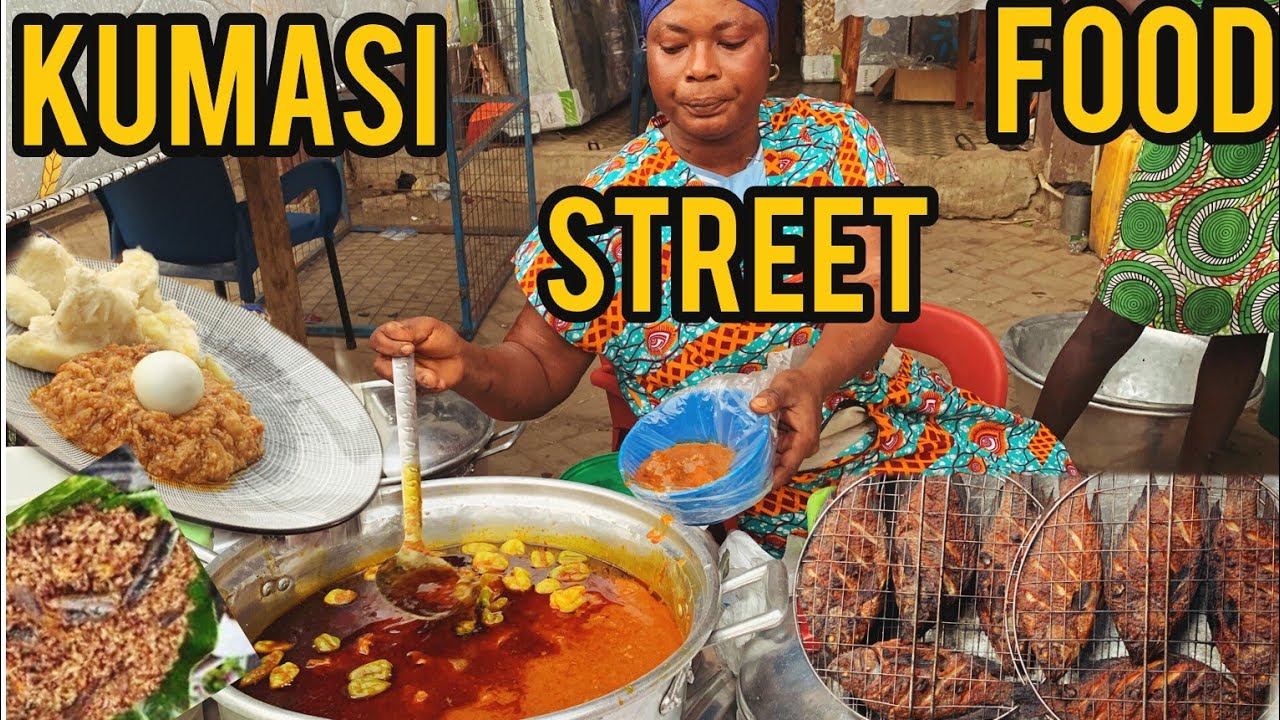 Популярная уличная еда в KUMASI_KRONU Vibrant MARKET I! Местная еда Ганы KWENKWEN AND AMPESI