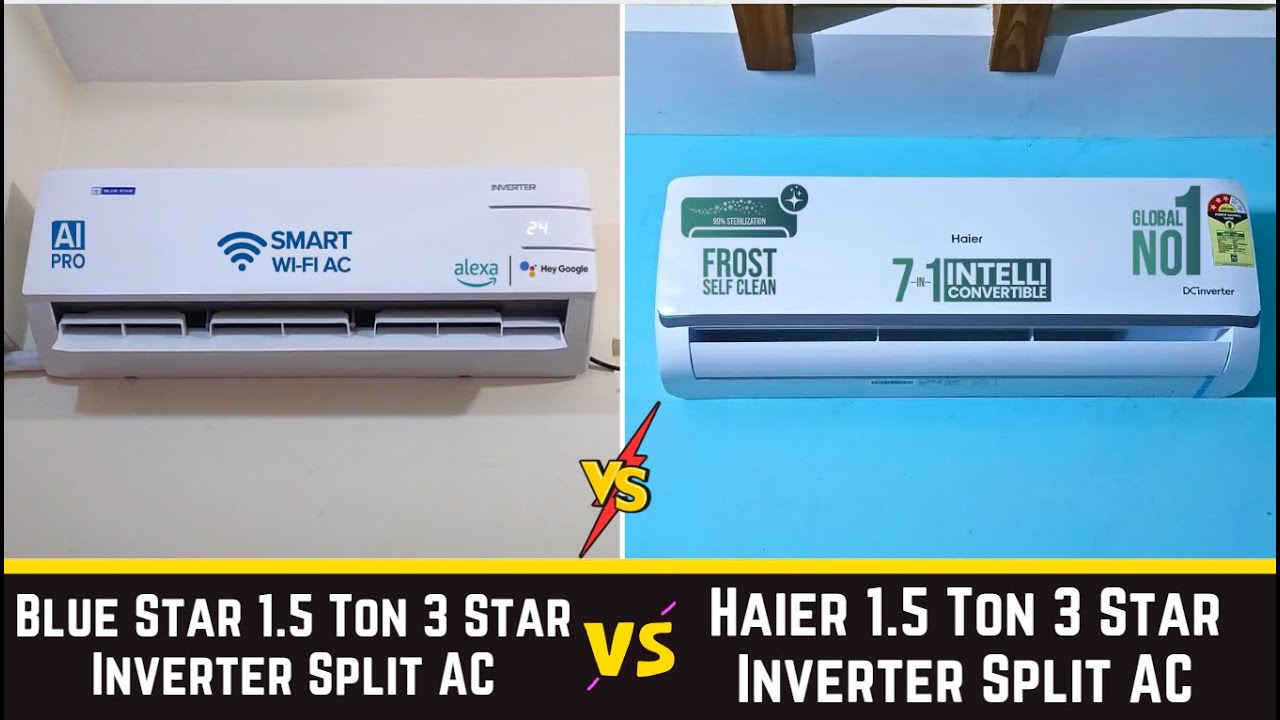 Blue Star 1.5 Ton Wi-Fi Smart Ac vs Haier 1.5 ton 3 Star Inverter Split AC detail comparison 2025.