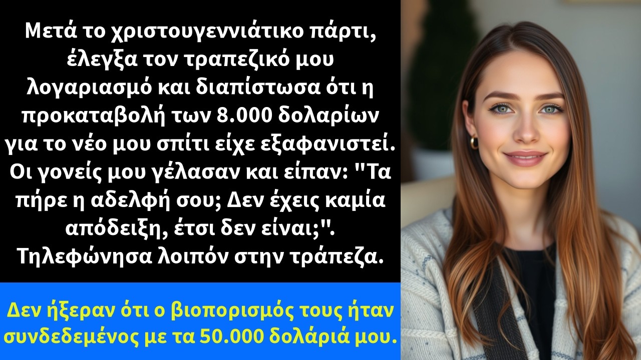 Μετά το χριστουγεννιάτικο πάρτι, έλεγξα τον τραπεζικό μου λογαριασμό και διαπίστωσα ότι η