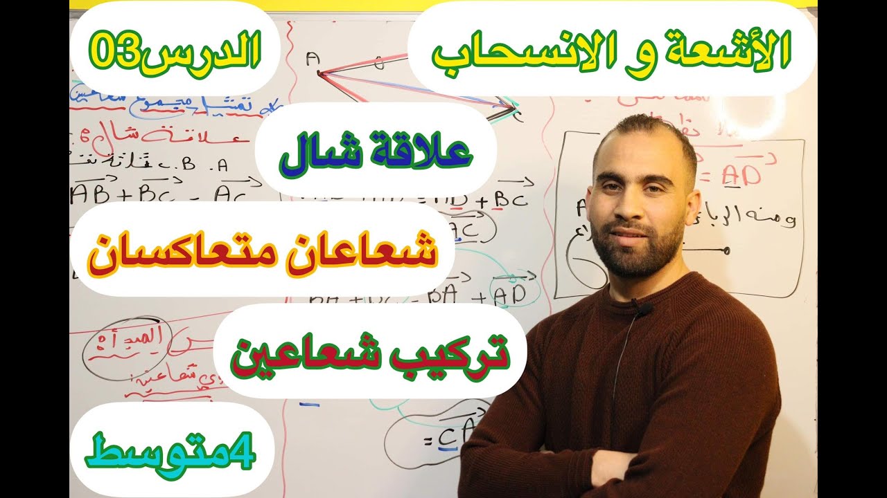 مجموع شعاعين و علاقة شال ( الشعاعان المتعاكسان)  للسنة الرابعة متوسط (أبسط طريقة)