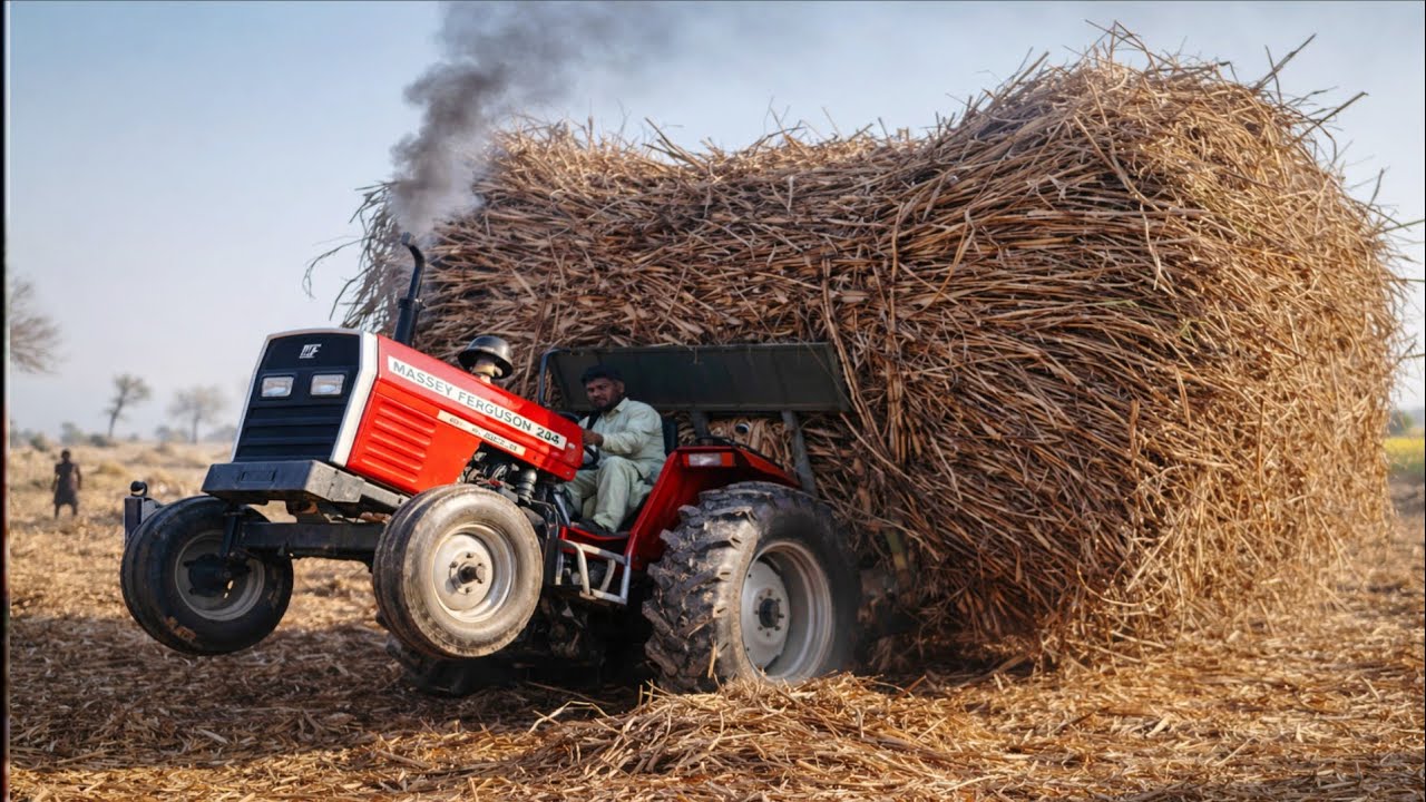 Heavy Sugarcane Trolley Dangerous Tractor Scene on Rural Road‎⁨@NaeenTractors786