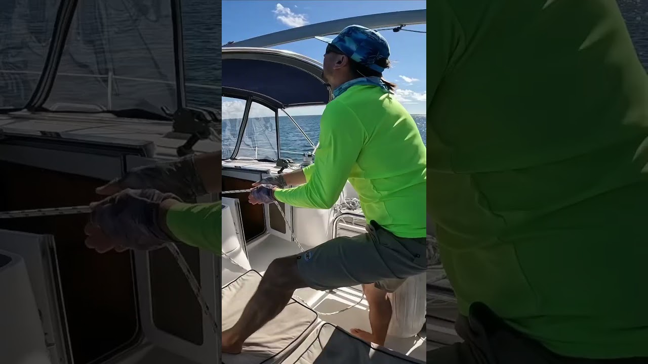 Rolling-Up The Sail ⛵️💪🏼 Follow Sailing Bye Felicia For MORE!#sailing #bahamas #sailingbyefelicia