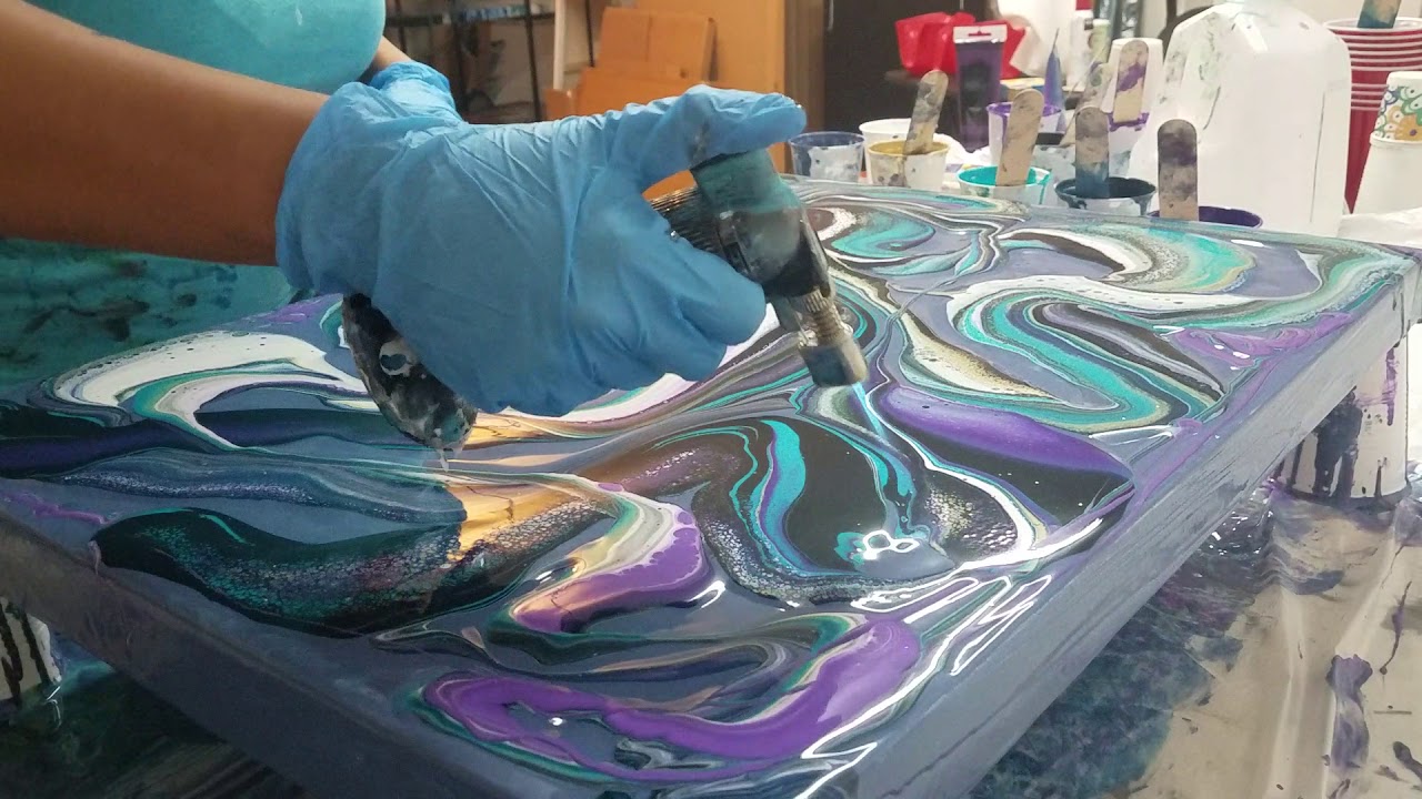 Acrylic Pouring Dirty Pour - Gorgeous Purples and Gold