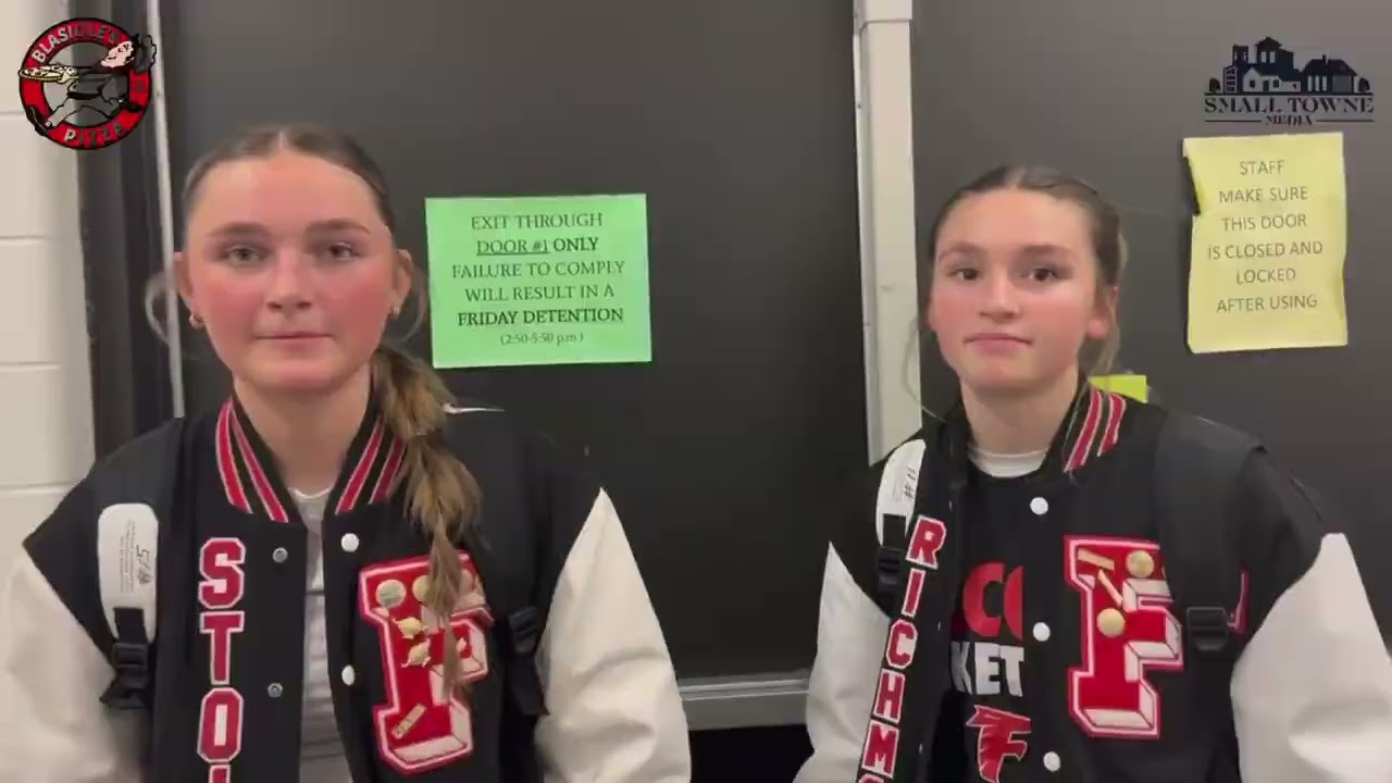 Field Falcons Audrey Richmond, Morgan Stoicoiu & Coach John Misenko after the 56-36 win over Ravenna