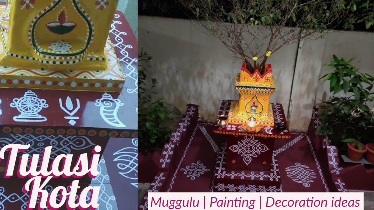 Tulasi Kota muggulu | Tulsi pot painting | Decoration ideas | Healthy& Bushy Tulsi plant |Terracotta