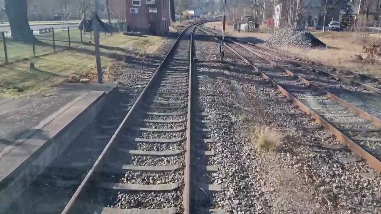 Führerstandmitfahrt. Plauen Obere Bahnhof - Cheb. Grenzübergang DB/ČD. Z kabiny maszynisty. Train.
