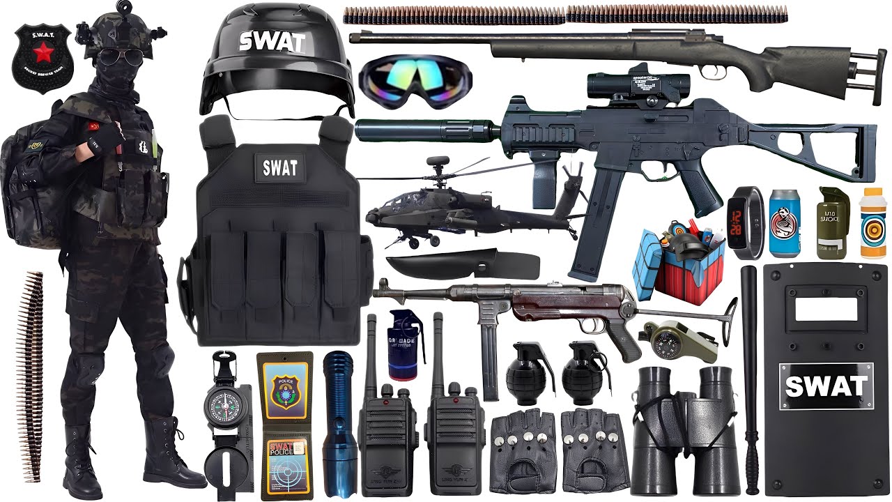 Special police weapon toy set unboxing, Ump45 submachine gun,Desert Eagle,rocket launcher,M416 rifle