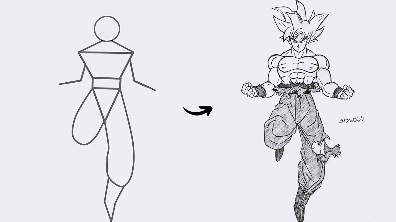 How to draw Goku Full Body by using Shapes | Easy Step by Step