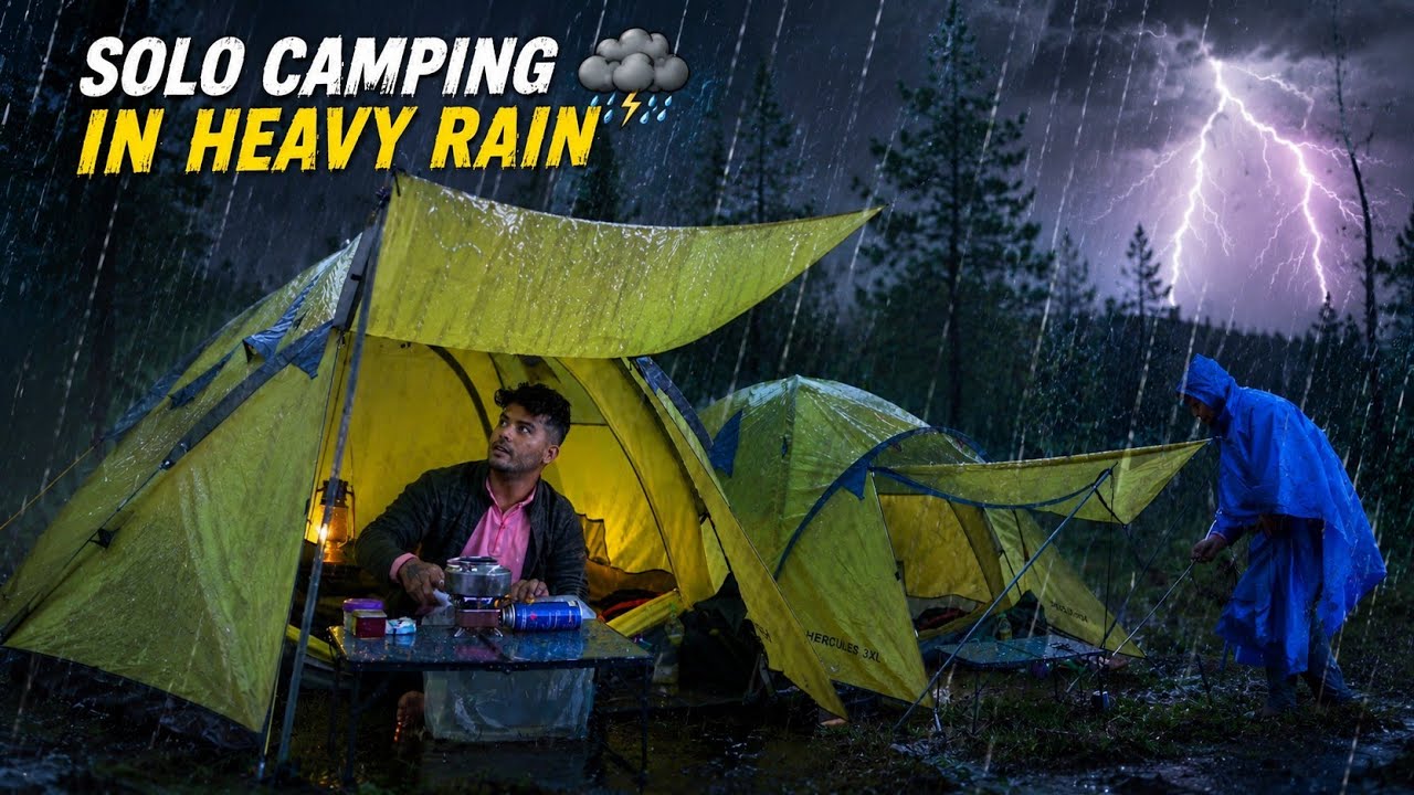 Solo Heavy Rain & Thunderstorm Camping ⛈️ | Rain Camping In India #vlog 