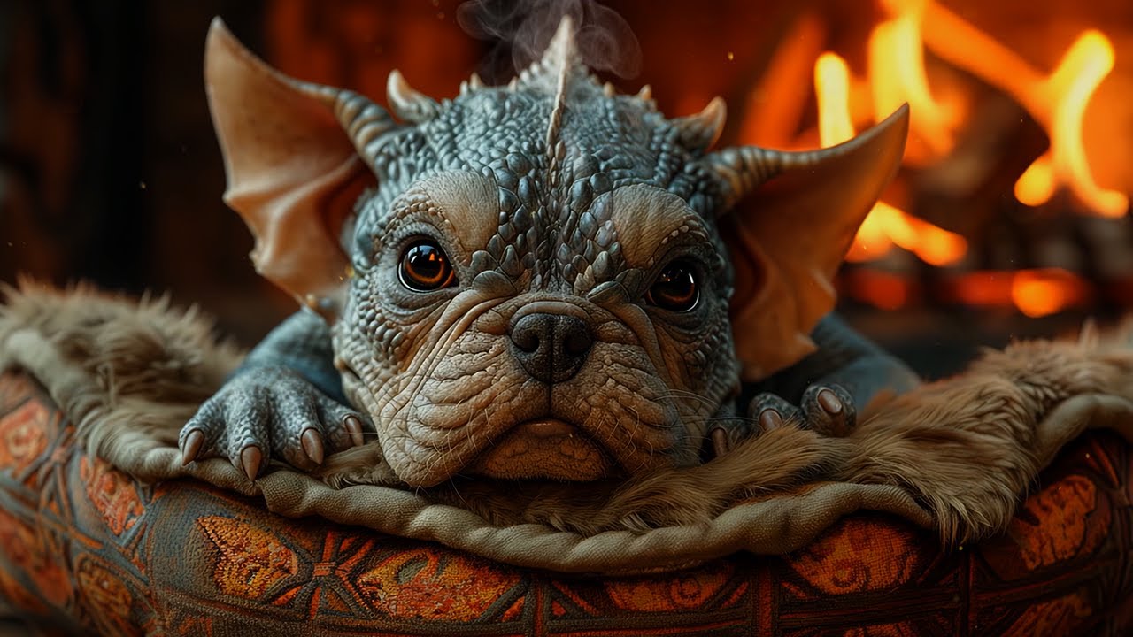 Cozy Fireplace with a Dragon Puppy 🐉🔥 Gentle Ambience for Relaxation & Sleep