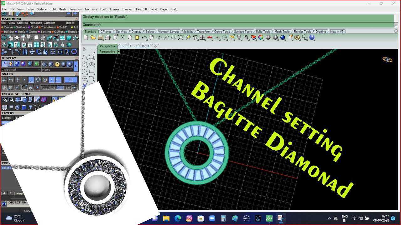 #Channel_setting_bagutte_diamonad #cad #fulltutorial #jwellery #matrix9 #rendering #rhinoceros