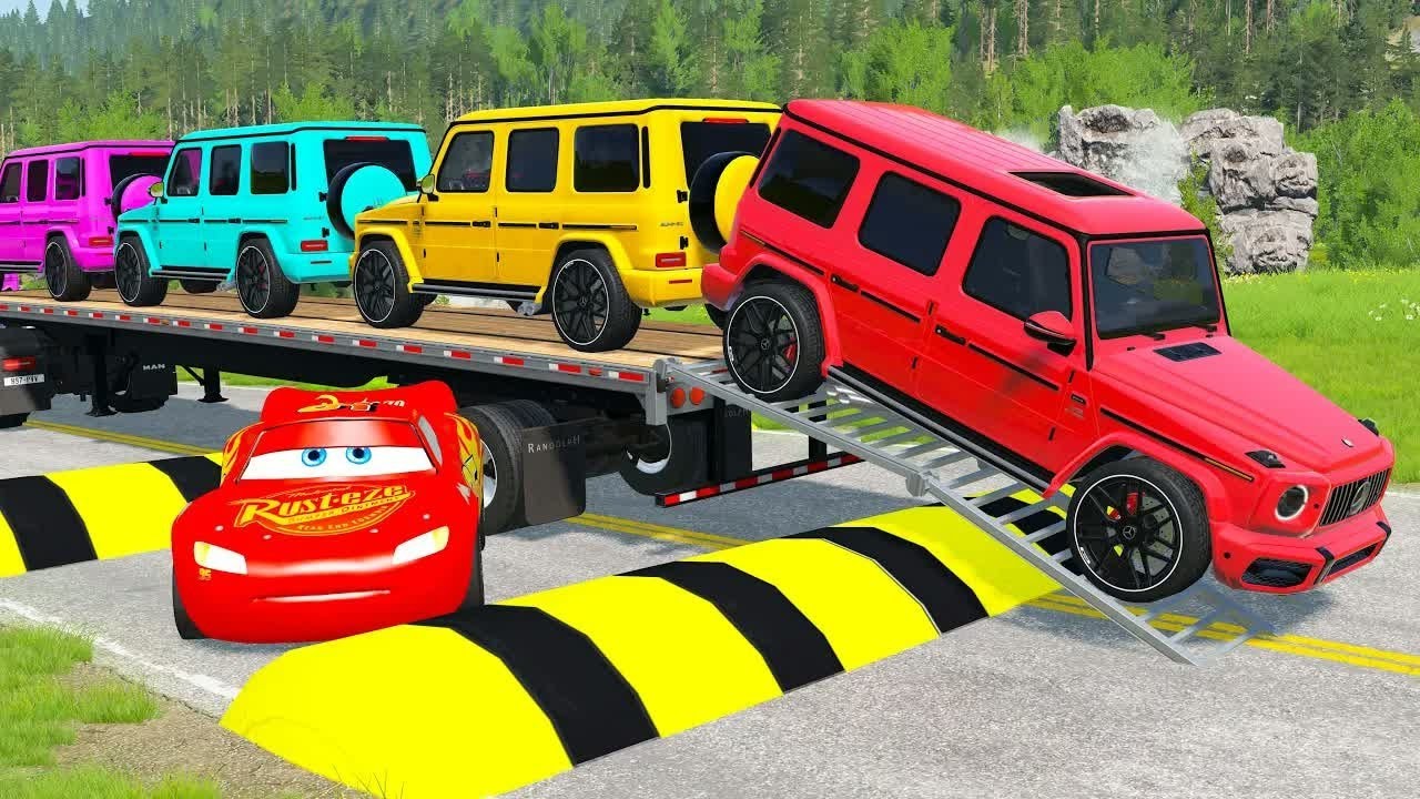 Flatbed Truck McQueen | Transportation with Truck - Pothole vs Car - BeamNG.Drive #23