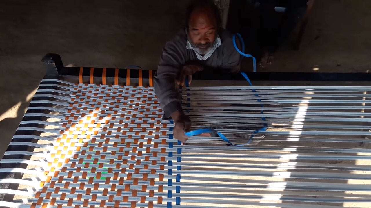 BLIND MAN WEAVING THE BED ITS TALENT