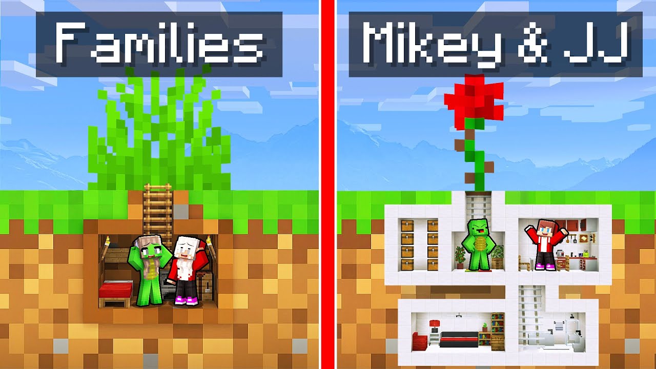 Families vs JJ & Mikey Tiny Underground Base in Minecraft (Maizen)