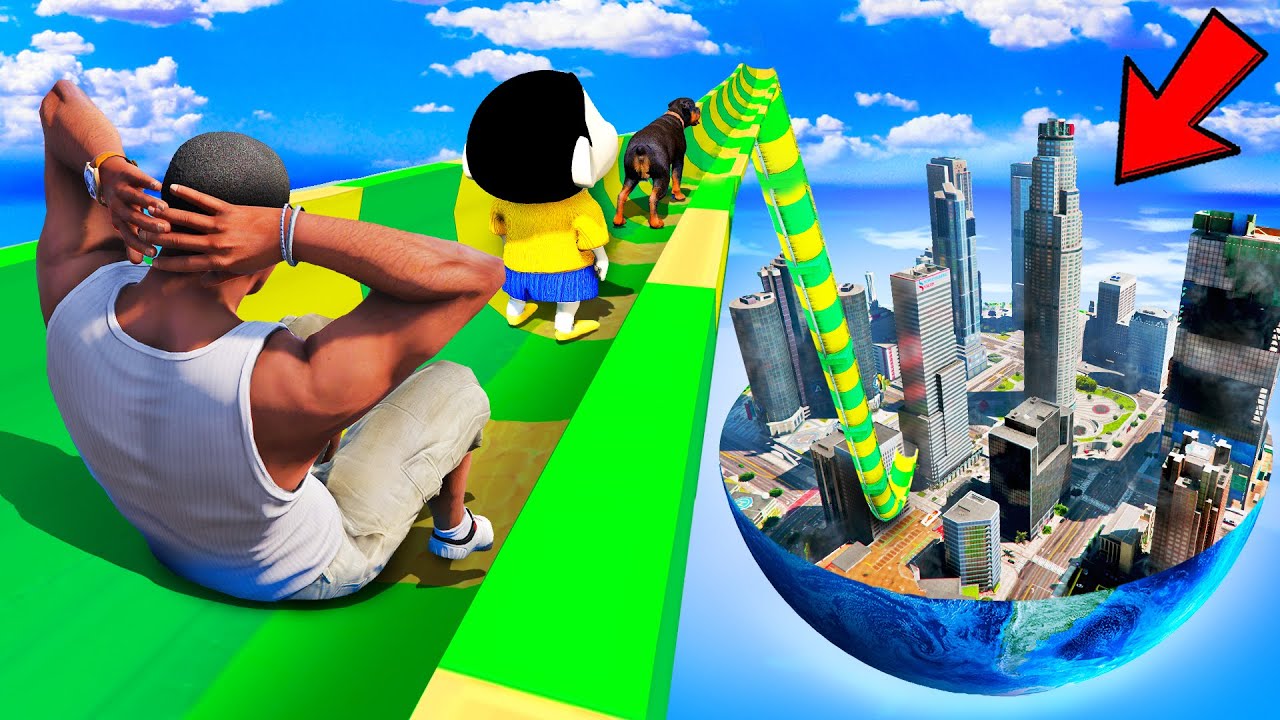 SHINCHAN AND FRANKLIN TRIED THE IMPOSSIBLE LONGEST WATER SLIDE WORLD CHALLENGE GTA 5