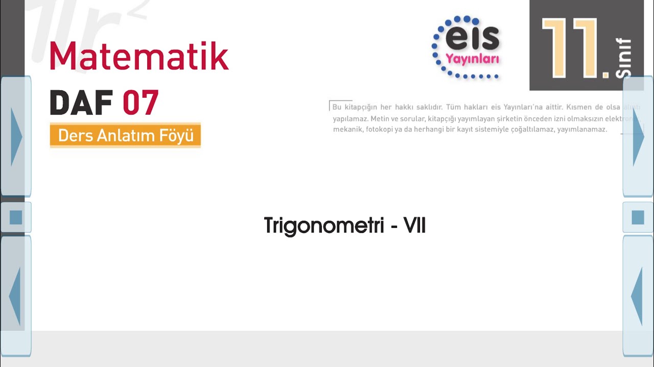 11. Sınıf Matematik EİS DAF 7. Föy TRİGONOMETRİ Konu Anlatımı tekrar