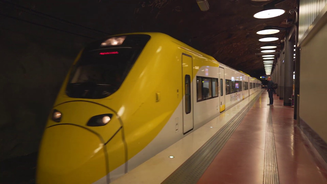 Sweden, Stockholm, Arlanda Express train ride from Terminal 5 to Terminal 2