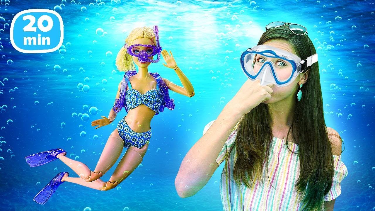 Barbie aprende a bucear. Las aventuras en la playa.