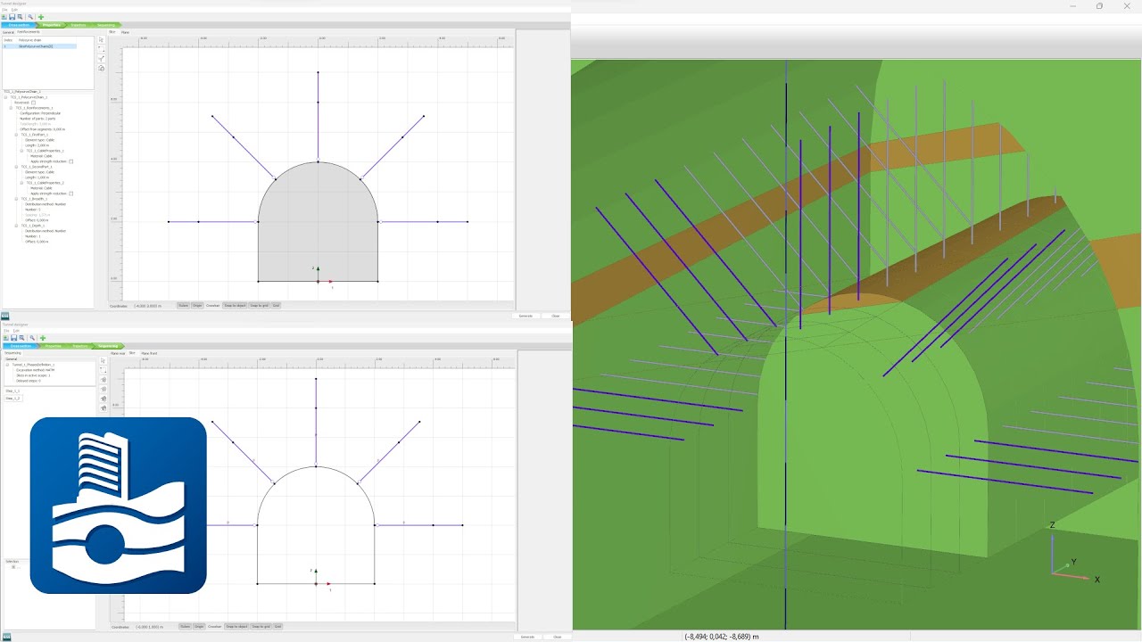 Reinforcing a mine drift with cables in the 3D Tunnel Designer