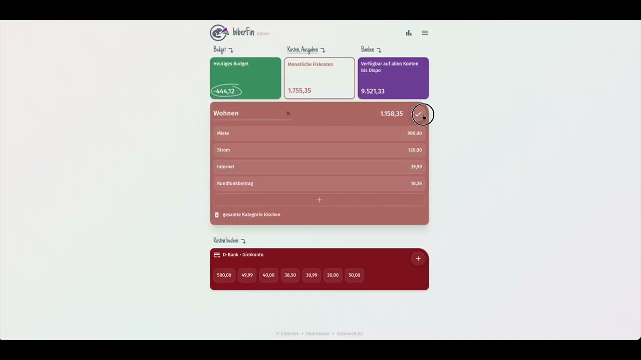 biberFin – Endlich Klarheit über dein Geld | Tagesbudget & Fixkosten im Griff