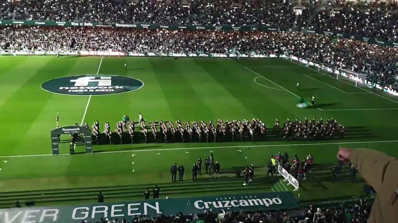 irrupción en el Benito Villamarín de la agrupación musical Virgen de los Reyes. Será porque te amo