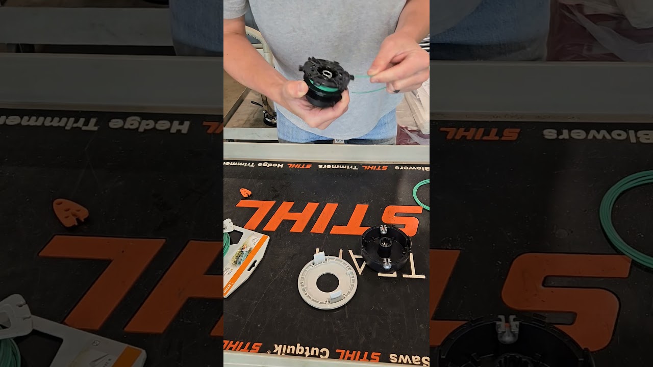 how to re-line a stihl weed wacker #stihl #educational #howto #landscape #new