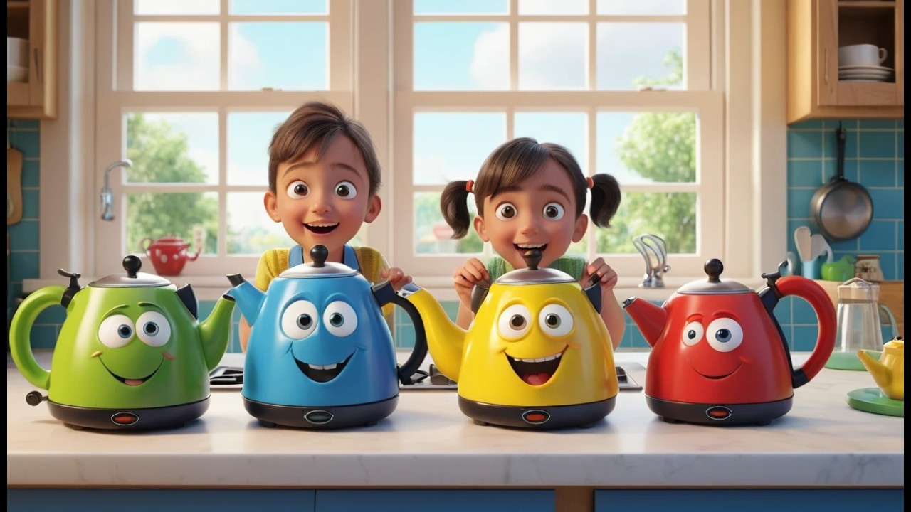 Four Little Toy Kettles Boil Boil Boil | Kitchen Song & Nursery Rhymes for Kids