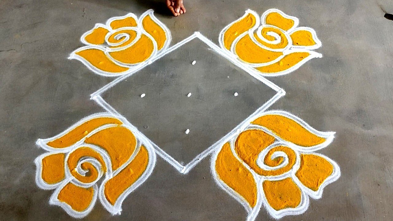 Karthika masam rose flower rangoli| 5*1dot karthigai deepam rangoli| pandaga muggulu|Amazingrangoli