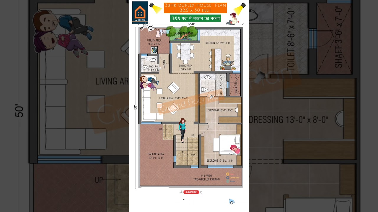 3BHK Duplex House Plan in 30 by 60 feet plot