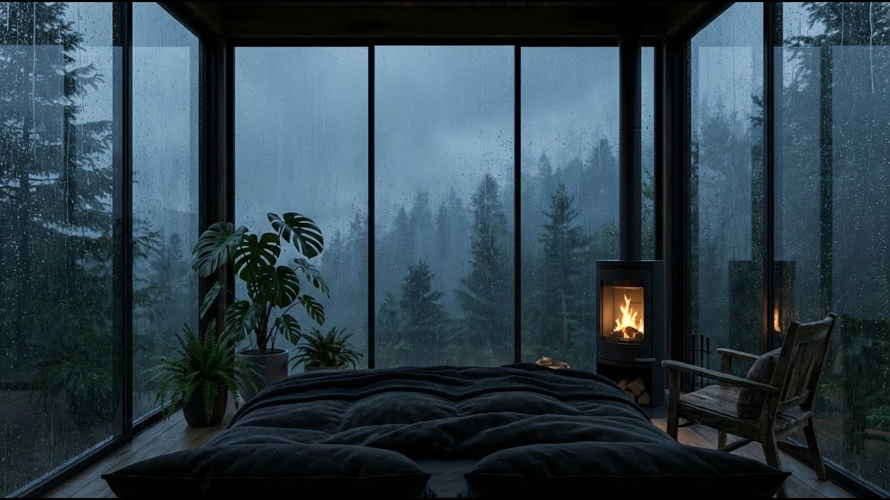 Pure Serenity: Rain & Soft Piano in Dark Forest Room for Deep Calm and Better Sleep 🌲🎹
