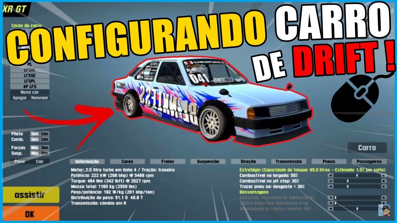 TUTORIAL DA CONFIGURAÇÃO DOS CARROS DE DRIFT NO LFS (Live For Speed) - BÔNUS CHEVETTE DO BRUNO VIPER