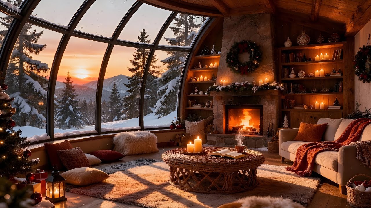 Cozy Winter Cabin Jazz ❄️ Smooth Relaxing Jazz Music with Fireplace Warmth for Calm & Comfort