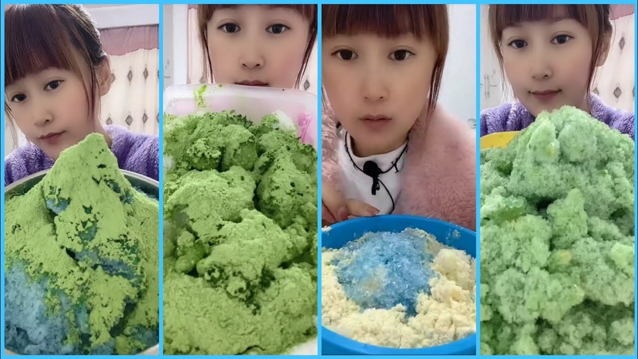 ASMR SPOONFULSAND CHUNKS OF REFROZEN SHAVED ICE EATING WITH MATCHA AND MILK POWDER #RELAXING #SOUNDS